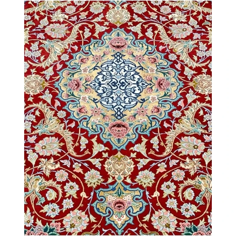 Luxury Persian rug with intricate design in gold and red