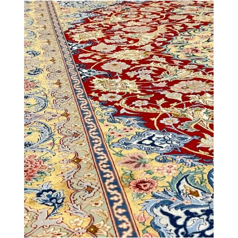 Handwoven Persian rug with gold and red colors, 230x150 cm, Akhtarian