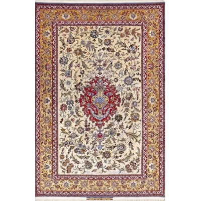 "Authentic Alvandie Isfahan Persian Carpet - Hand-knotted Silk and Wool, 230 x 155 cm"