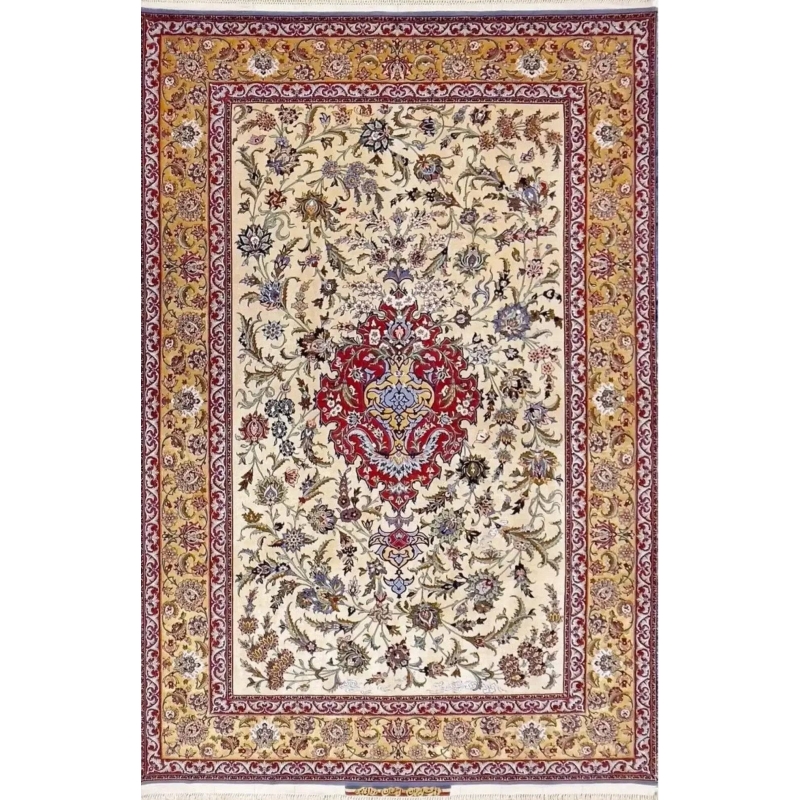 "Authentic Alvandie Isfahan Persian Carpet - Hand-knotted Silk and Wool, 230 x 155 cm"