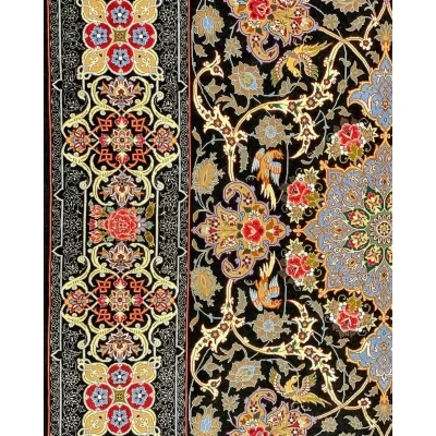 "Persian rug from Isfahan with intricate knotting and floral design details."