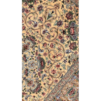 "New Isfahan Rug 180x120 cm, Silk & Wool Pile, Hand-knotted by Habib in Iran, Traditional Medallion Design"