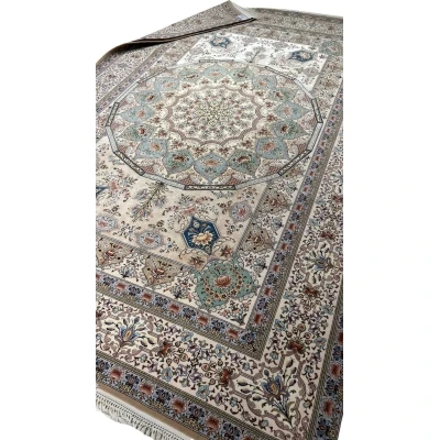 "Large 303 cm x 199 cm Persian rug with detailed borders and central medallion, perfect for elegant interiors."