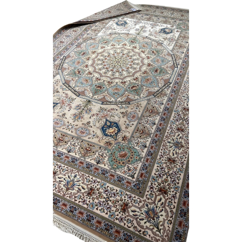 "Large 303 cm x 199 cm Persian rug with detailed borders and central medallion, perfect for elegant interiors."