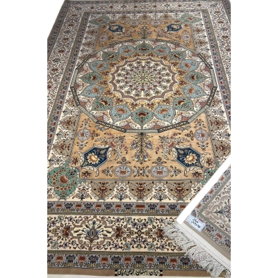 "Hand-knotted Persian Isfahan rug featuring intricate floral and medallion patterns by Master Moaiedie."