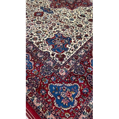 "Vintage Persian rug with Safavid-inspired design and natural colors"