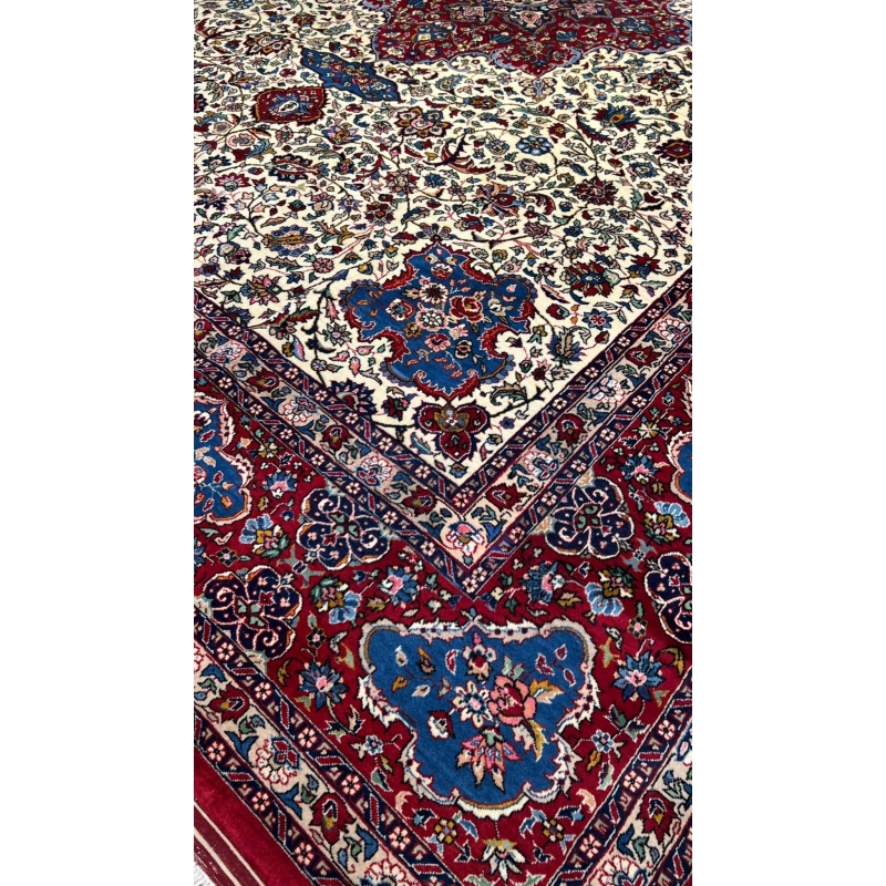 "Vintage Persian rug with Safavid-inspired design and natural colors"