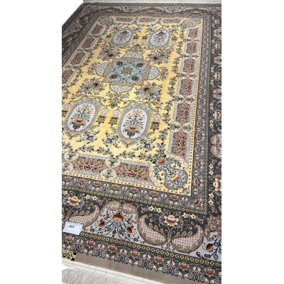 "Luxurious 305 x 205 cm Persian rug with high knot density and silk floor, perfect for elegant interiors."
