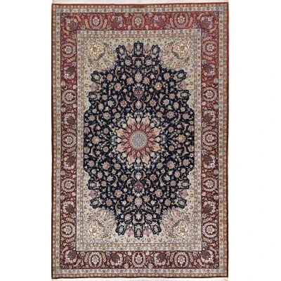 "Luxurious Isfahan Persian rug, hand-knotted by Deghani.M, with an intricate floral medallion design."