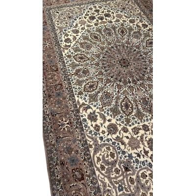 Beige and brown Persian carpet with high knot density.
