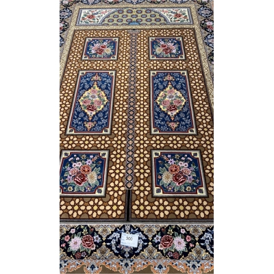 Authentic Persian carpet with central floral motifs.