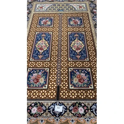 Authentic Persian carpet with central floral motifs.