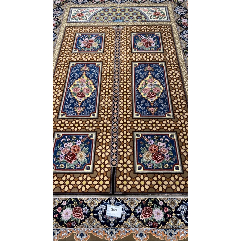 Authentic Persian carpet with central floral motifs.