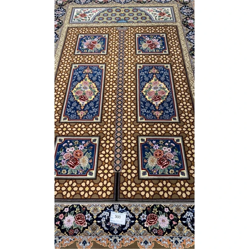 Authentic Persian carpet with central floral motifs.