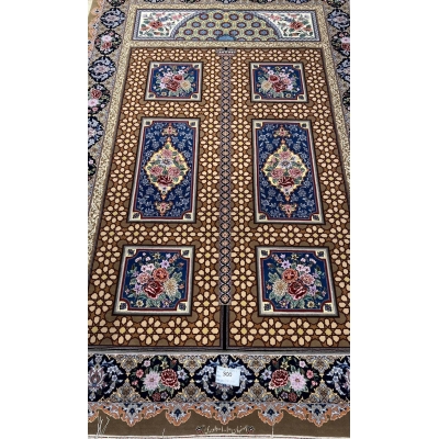 Persian Isfahan rug with geometric and floral designs.
