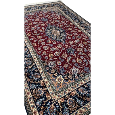 Red and blue traditional wool Persian rug by Alvandie