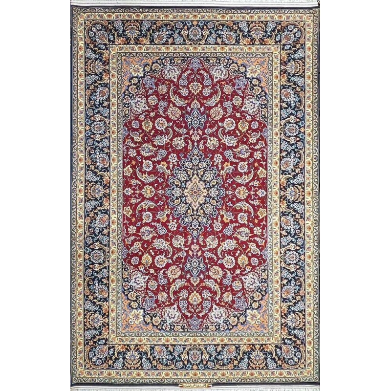 Handmade Persian rug for sale, red and blue tones, 235x155 cm