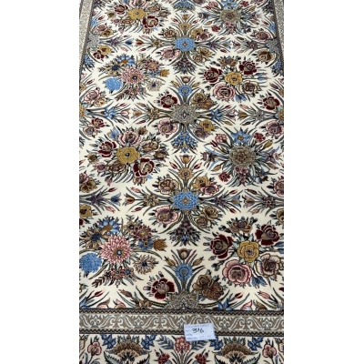 "Floral design on Isfahan Persian rug, hand-knotted with silk and wool."