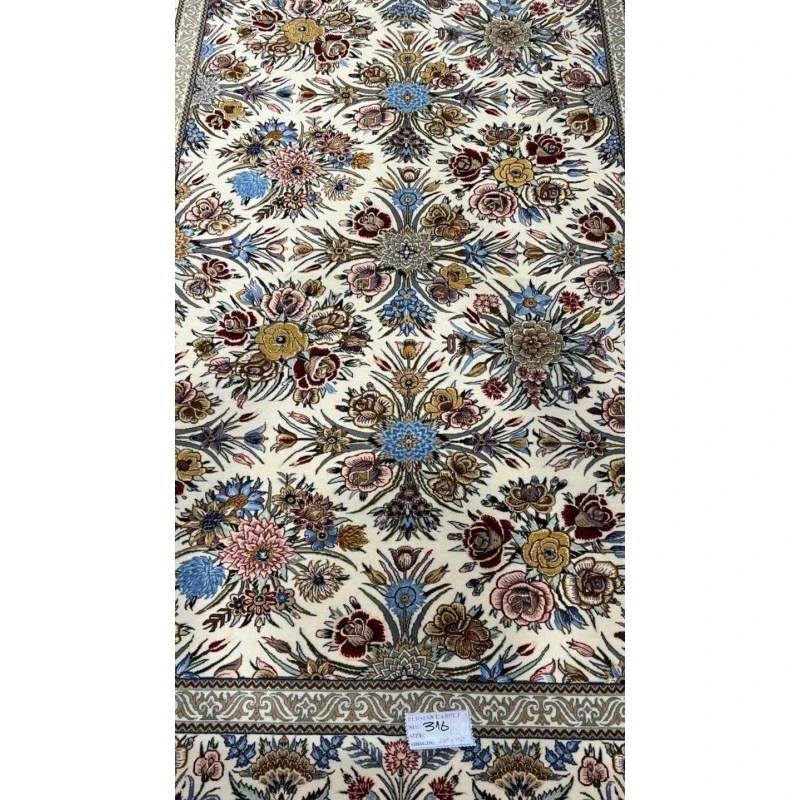 "Floral design on Isfahan Persian rug, hand-knotted with silk and wool."