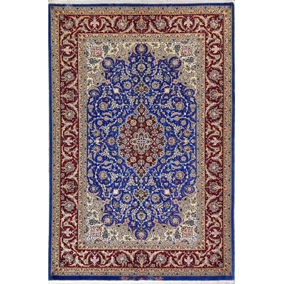 "Authentic Isfahan Persian rug, handwoven by Saieed Davarie, featuring a stunning blue medallion design."
