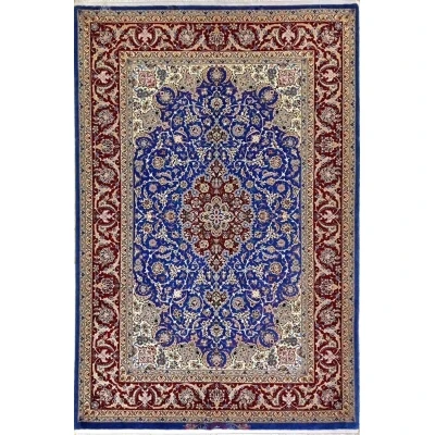 "Authentic Isfahan Persian rug, handwoven by Saieed Davarie, featuring a stunning blue medallion design."
