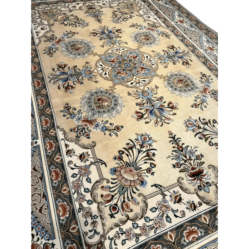 Master Moeidie Silk Open Floor Rug with intricate floral patterns