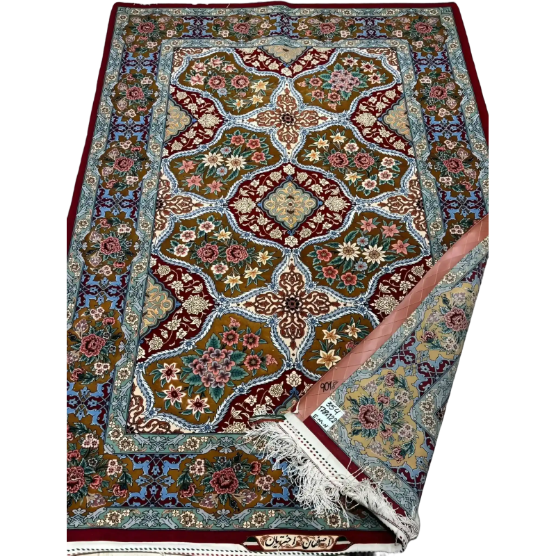 "Luxury Persian rug crafted from fine silk and wool, showcasing traditional Persian floral and geometric motifs."