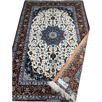 "Isfahan rug with Islimi design in wool and silk, 6.5x4.3 ft."

