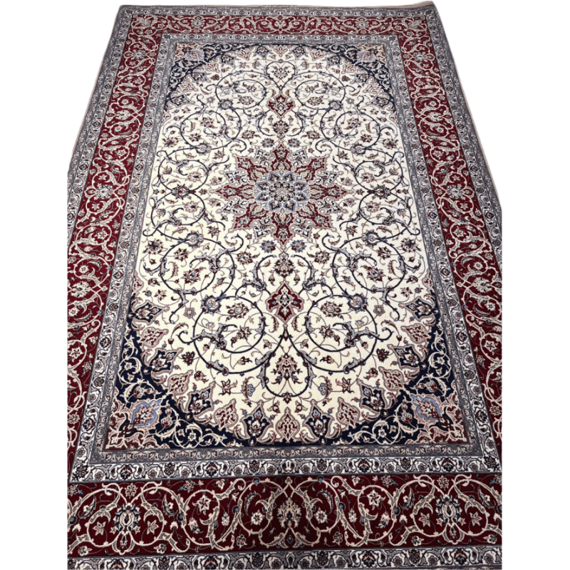 7 kg silk-wool rug with intricate red and blue patterns from the New Davarie Islimie series