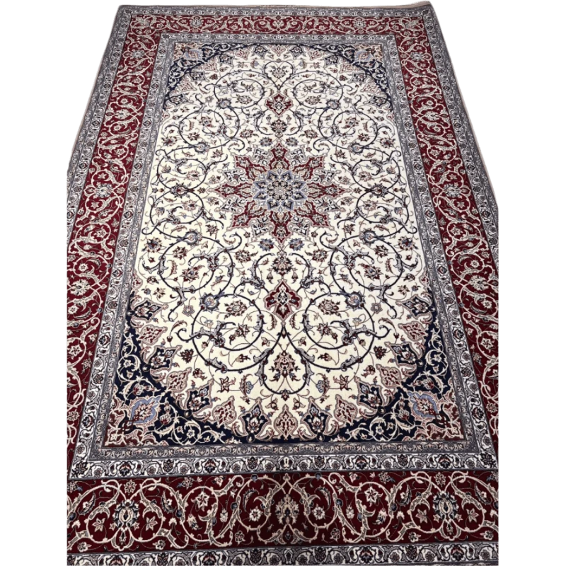 7 kg silk-wool rug with intricate red and blue patterns from the New Davarie Islimie series