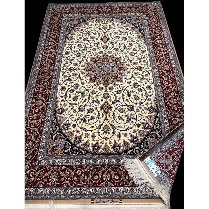 New Davarie Islimie silk-wool rug showcasing a white and red design, weighing 7 kg
