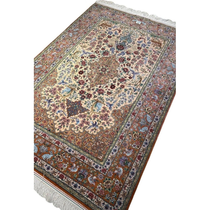 "Collectible Isfahan rug with vibrant natural dyes, fine silk warp, and exquisite Persian craftsmanship."