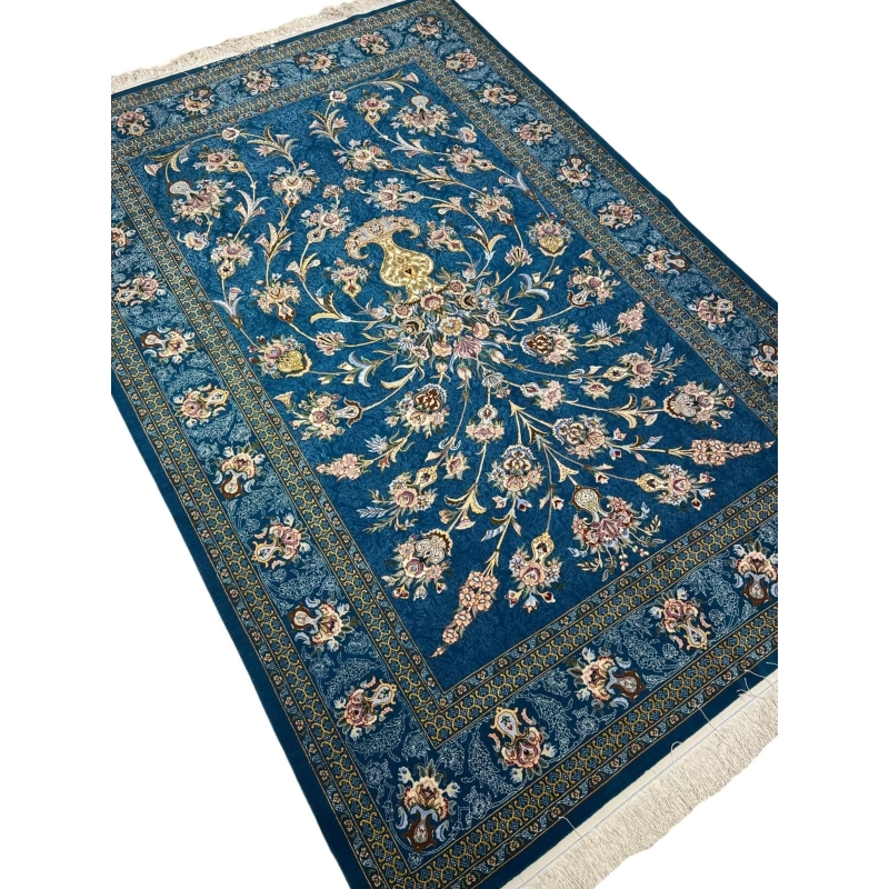 High-quality Isfahan carpet with intricate cascading floral patterns.
