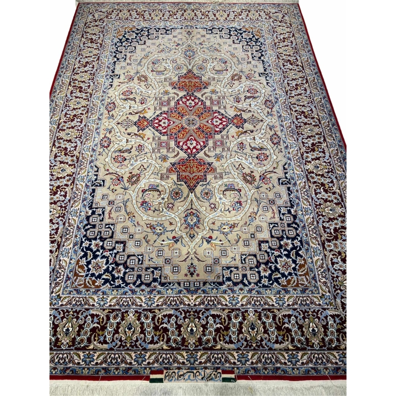 Authentic Persian rug with medallion design and rich colors.