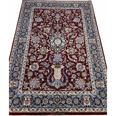 Elegant dark red Persian carpet with traditional motifs available