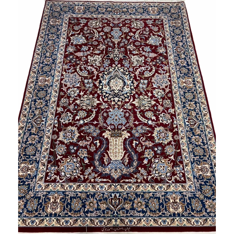 Elegant dark red Persian carpet with traditional motifs available
