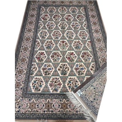 "Luxurious wool and silk beige Isfahan rug by Emadie"