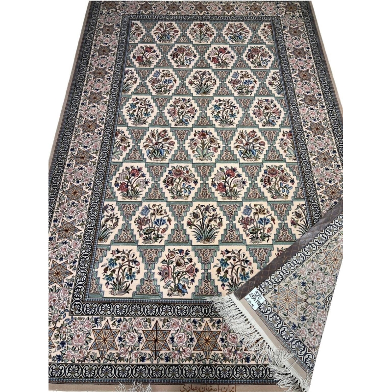 "Luxurious wool and silk beige Isfahan rug by Emadie"