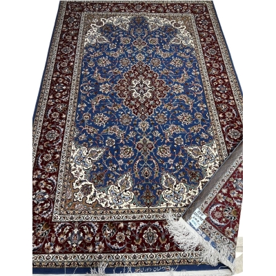 "Handcrafted Isfahan rug showcasing a central medallion design with high knot density."