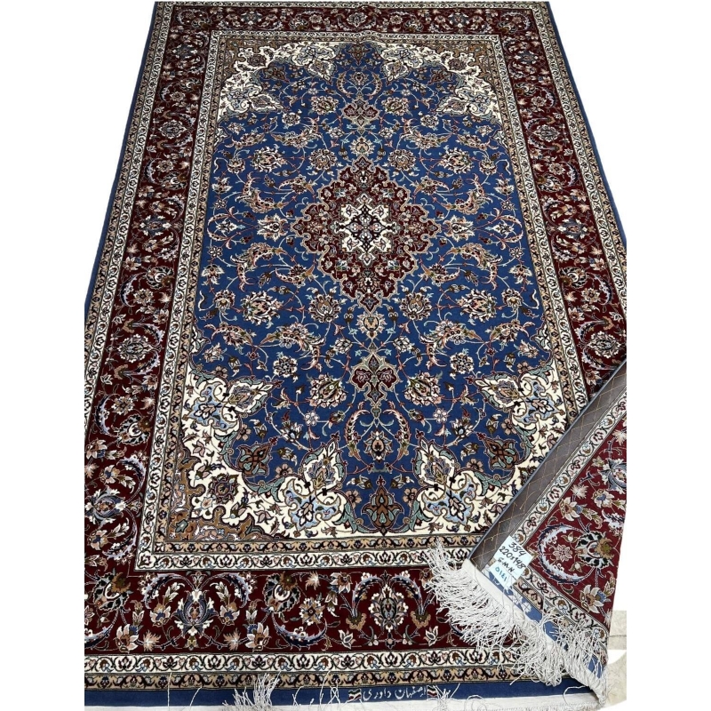 "Handcrafted Isfahan rug showcasing a central medallion design with high knot density."