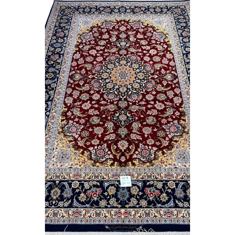 Hand-knotted red and black Persian rug with floral design by Jafar Fakhforie