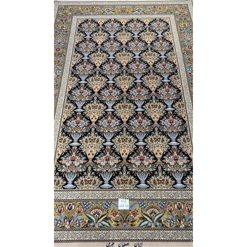 "Iranian handmade carpet with Persian knot and detailed design"