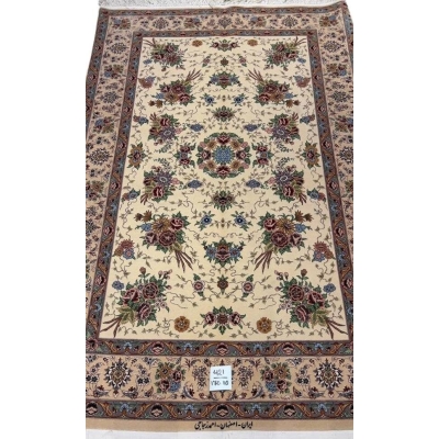 "Hand-knotted Persian Isfahan rug by Master Ahmad Zojaji, featuring vibrant floral patterns in wool and silk, measuring 170 cm x 110 cm with a knot density of 1,000,000 knots per square meter."