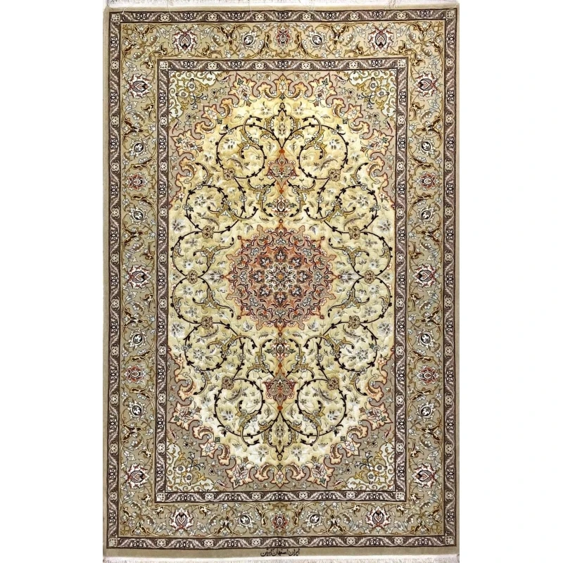 "Elegant Isfahan Persian rug featuring a floral medallion, hand-knotted by Abteen."