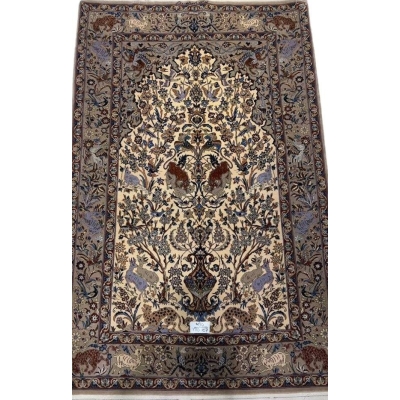 "Small antique hand-knotted rug from Isfahan, 170x107 cm, floral design"
