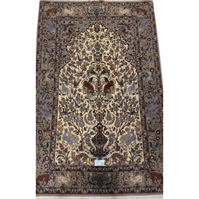 "Small antique hand-knotted rug from Isfahan, 170x107 cm, floral design"
