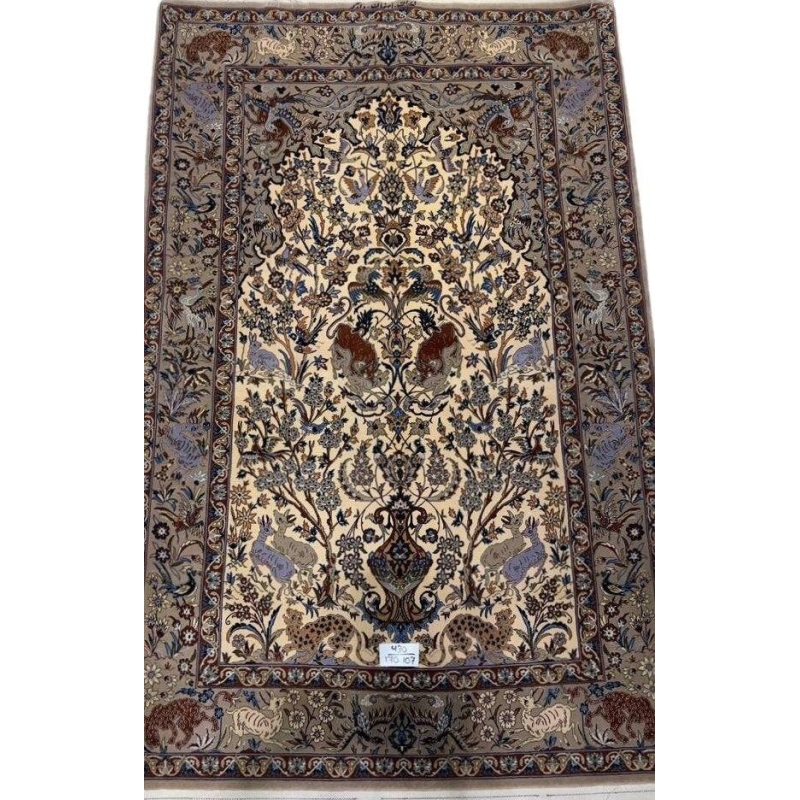 "Small antique hand-knotted rug from Isfahan, 170x107 cm, floral design"