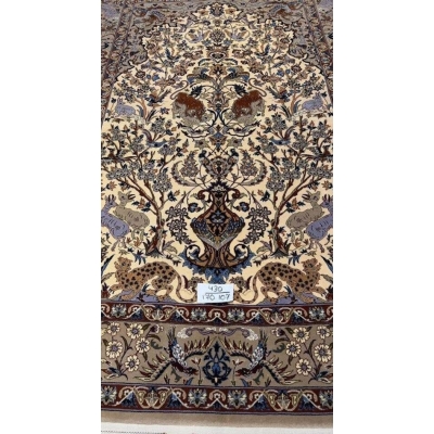 "Luxurious small Persian rug with pile knots and detailed floral motifs"
