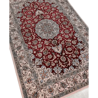 "Exquisite Isfahan Persian rug, hand-knotted by Taghiezadeh using silk and wool. Measuring 170 cm x 107 cm, this luxurious rug features intricate designs with a knot density of 810,000 knots per square meter. Only one Persian rug available for online purchase."