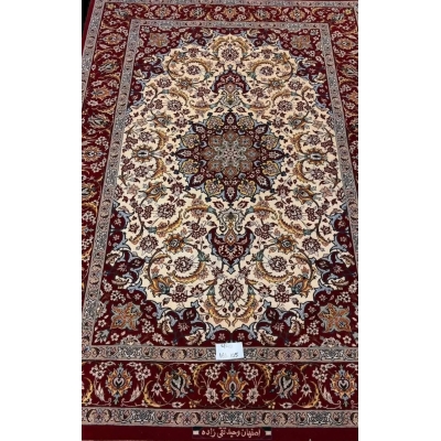 "Shop high-quality Isfahan Persian rug online, crafted with wool and silk. Ideal for living room decor, this 5.4x3.4 feet area rug offers elegance and durability."